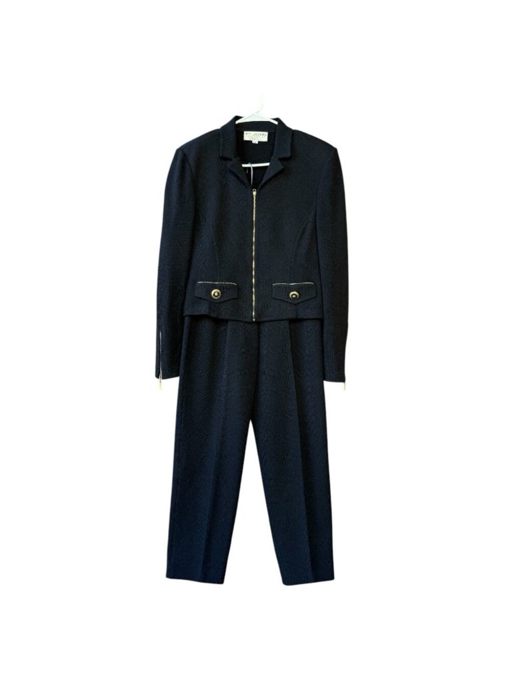 St John Collection By Marie Women Knit Suit Set Black Gold Zip Jacket 8 Pants 6 - Picture 2 of 16